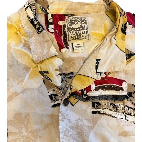 Steve & Barry's Mens Hawaiian Shirt XXL Tan Cars 100% Rayon - Picture 3 of 4